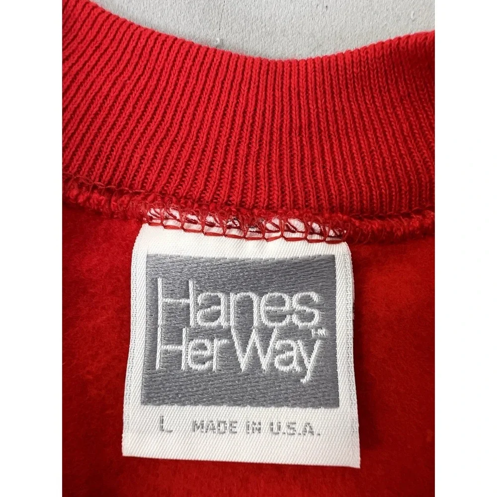 Vintage Hanes Her Way Sweatshirt Womens L Red Crewneck Pullover Made USA 90s NWT